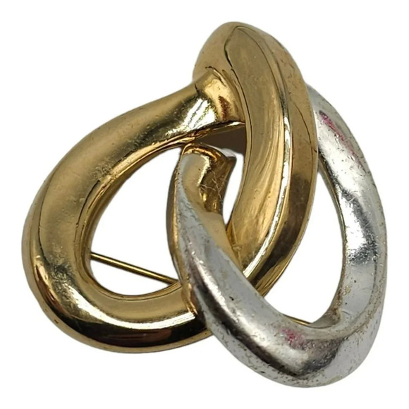 Erwin Pearl Pretzel Brooch Pin Dual Gold Silver Tone Vintage - Picture 3 of 5